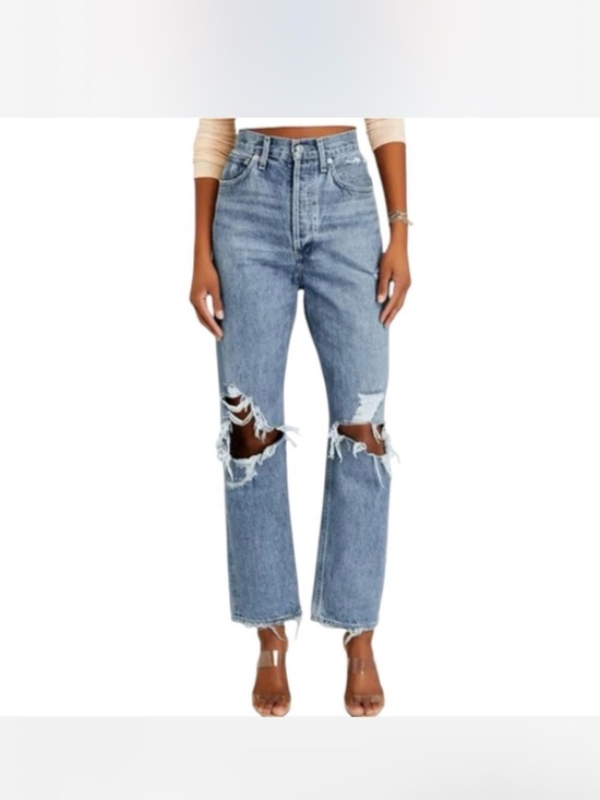 Agolde Denim - Agolde Light Blue Distressed Straight-Leg Jeans